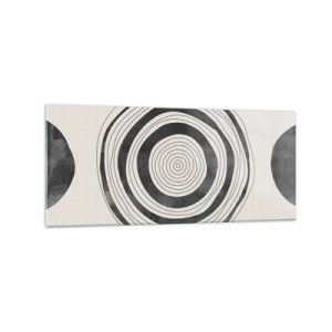 Quadro su vetro - Cerchi minimalisti in bianco e nero su uno sfondo chiaro - 120x50cm - Conta ciò che sta in mezzo - Decorazione murale moderna per soggiorno e camera da letto ARTTOR