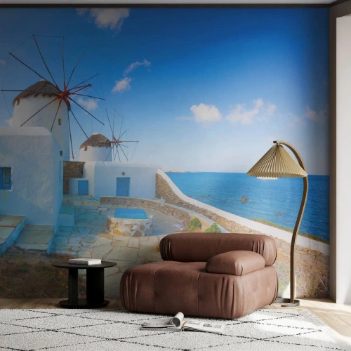 Fotomurale su misura Standard Eco - Vento azzurro sul mare - Architettura, Paesaggio, Grecia