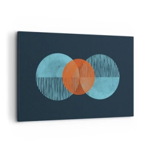 Quadro su tela - Stampe su Tela - Cerchi geometrici nei toni del blu e dell'arancione - 120x80cm - Composizione simmetrica - Decorazione murale moderna per soggiorno e camera da letto ARTTOR