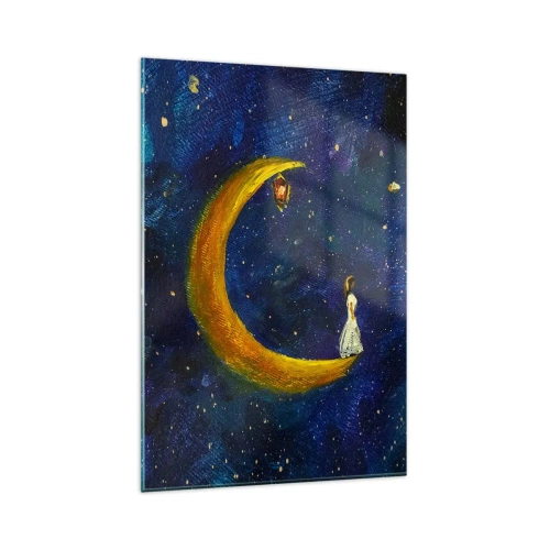 Quadro su vetro - Una ragazza in piedi sulla luna in un cielo stellato - 80x120cm - Il richiamo del mondo - Decorazione murale moderna per soggiorno e camera da letto ARTTOR