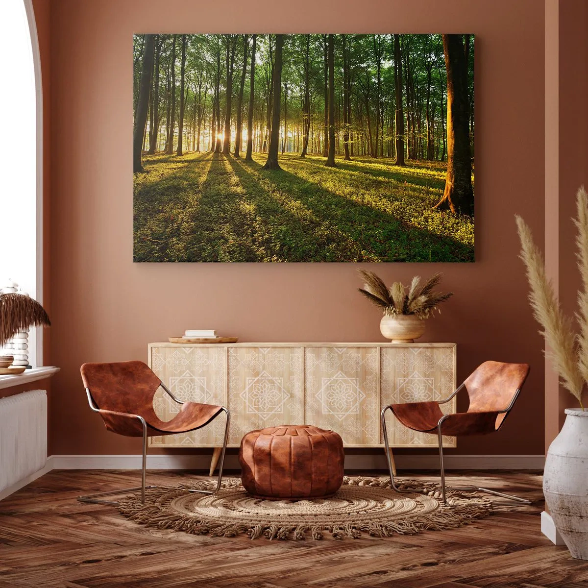 Quadro su tela - Stampe su Tela - Il sole al tramonto nella foresta decidua - 100x70cm - La foto di ogni primavera - Decorazione murale moderna per soggiorno e camera da letto ARTTOR