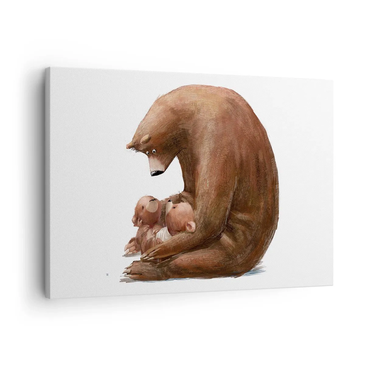 Quadro su tela - Stampe su Tela - Un'orsa madre con due orsetti in braccio - 70x50cm - Sogni d'oro, bambini - Decorazione murale moderna per soggiorno e camera da letto ARTTOR