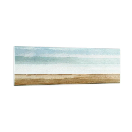 Quadro su vetro - Paesaggio astratto di spiaggia in tonalità pastello - 160x50cm - Rilassamento - Decorazione murale moderna per soggiorno e camera da letto ARTTOR