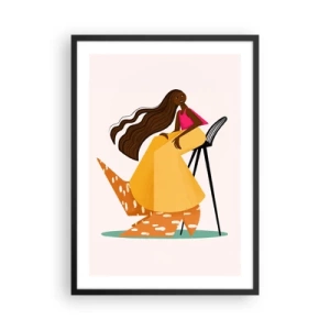 Poster in cornice nera - Una figura femminile stilizzata dai colori caldi su uno sfondo astratto. - 50x70cm - Anche la moda è un gioco - Decorazione murale moderna per soggiorno e camera da letto ARTTOR