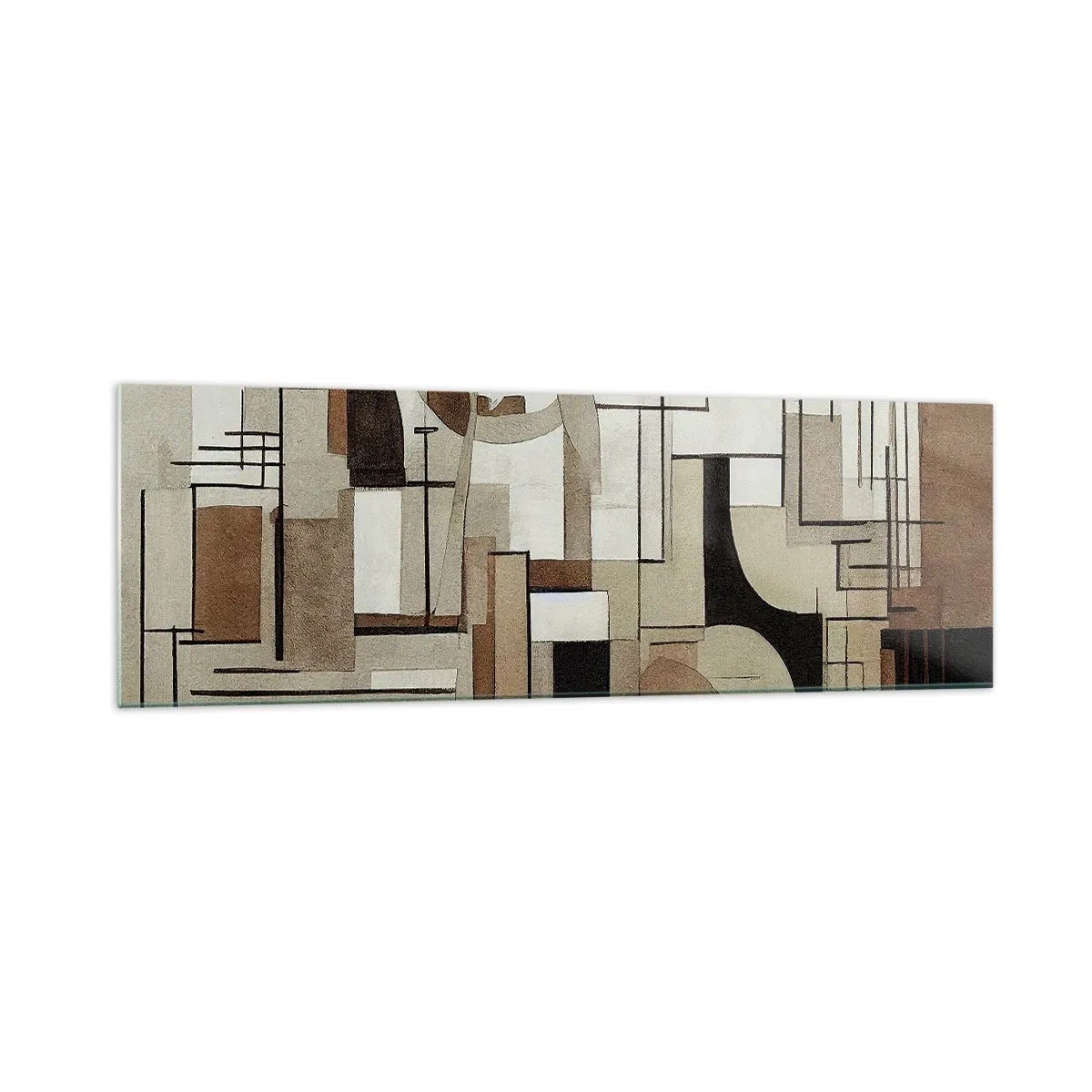 Quadro su vetro - Astrazione architettonica in beige e marrone - 160x50cm - Paesaggio urbano 2.0 - Decorazione murale moderna per soggiorno e camera da letto ARTTOR