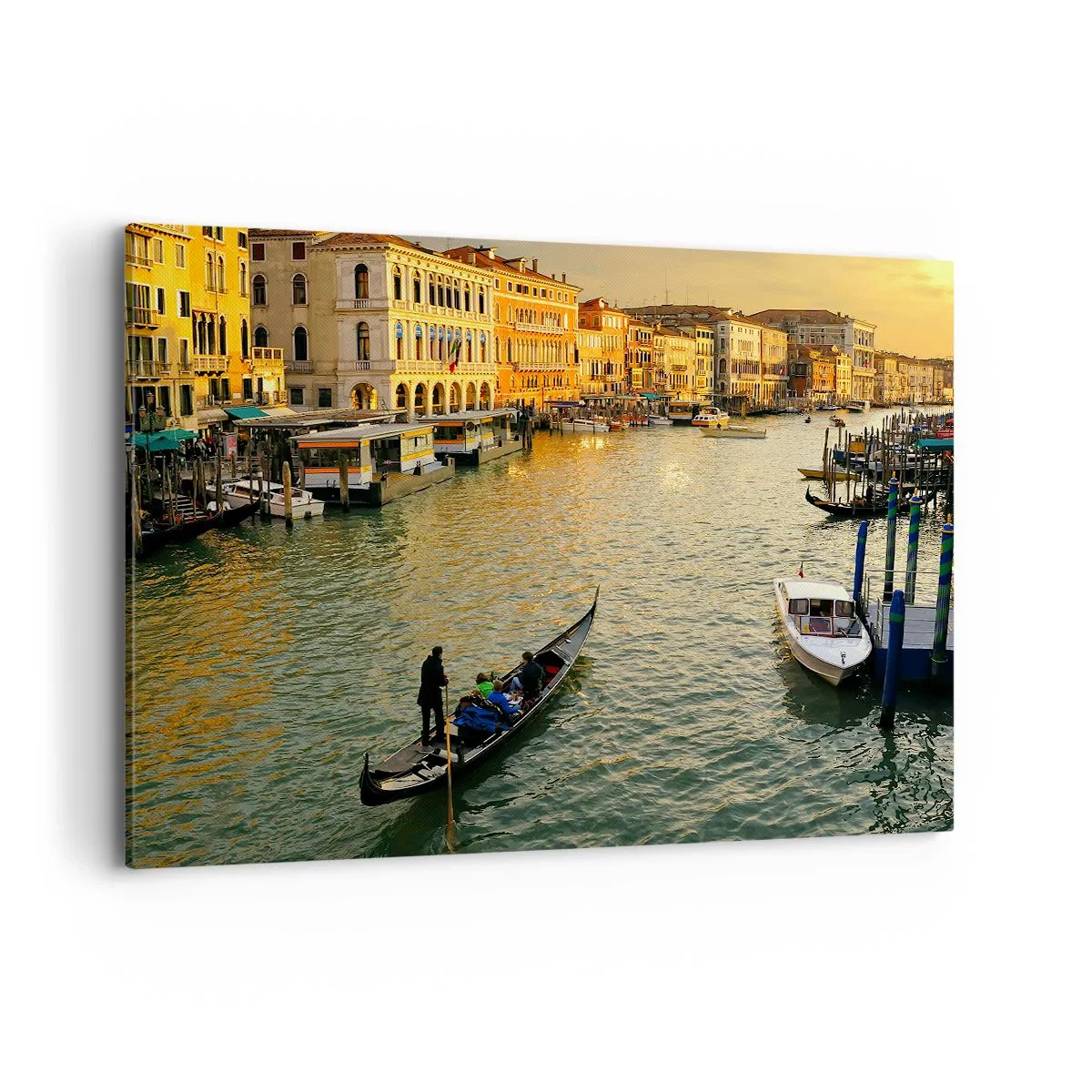 Quadro su tela - Stampe su Tela - Gondola su un canale di Venezia al tramonto - 100x70cm - Sul lato assolato della strada - Decorazione murale moderna per soggiorno e camera da letto ARTTOR