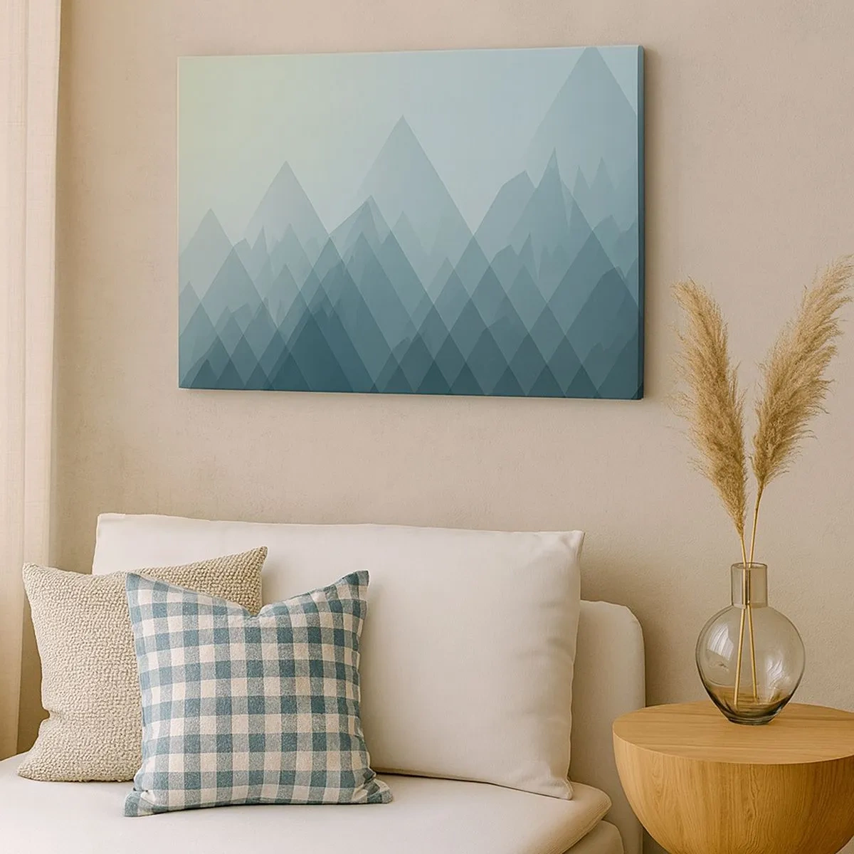 Quadro su tela - Stampe su Tela - Grafica minimalista di montagna nei toni del blu - 70x50cm - Grande, più grande, massima - Decorazione murale moderna per soggiorno e camera da letto ARTTOR