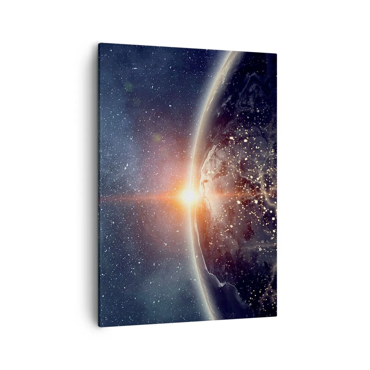 Quadro su tela - Stampe su Tela - La Terra vista dallo spazio con il sole che sorge - 50x70cm - In una nuova prospettiva - Decorazione murale moderna per soggiorno e camera da letto ARTTOR