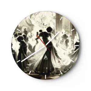 Orologio da parete - Orologio in Vetro - Figure mascherate da ballo che ballano in un elegante interno - 30x30cm - Il gran ballo in maschera - Decorazione murale moderna per soggiorno, cucina e camera da letto ARTTOR