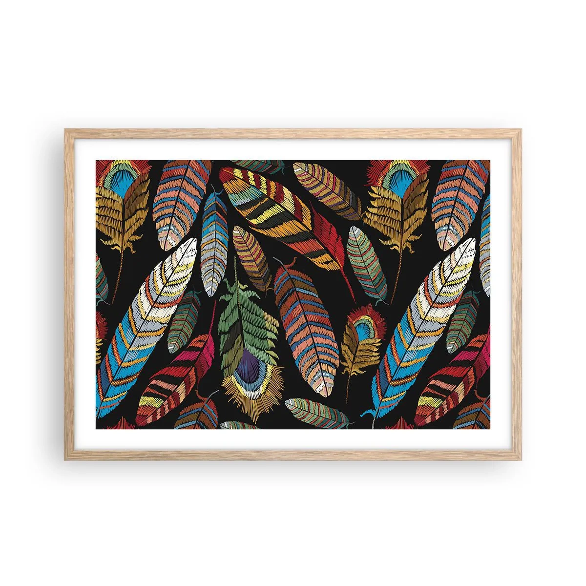 Poster in cornice rovere chiaro - Il carnevale degli uccelli - 70x50 cm