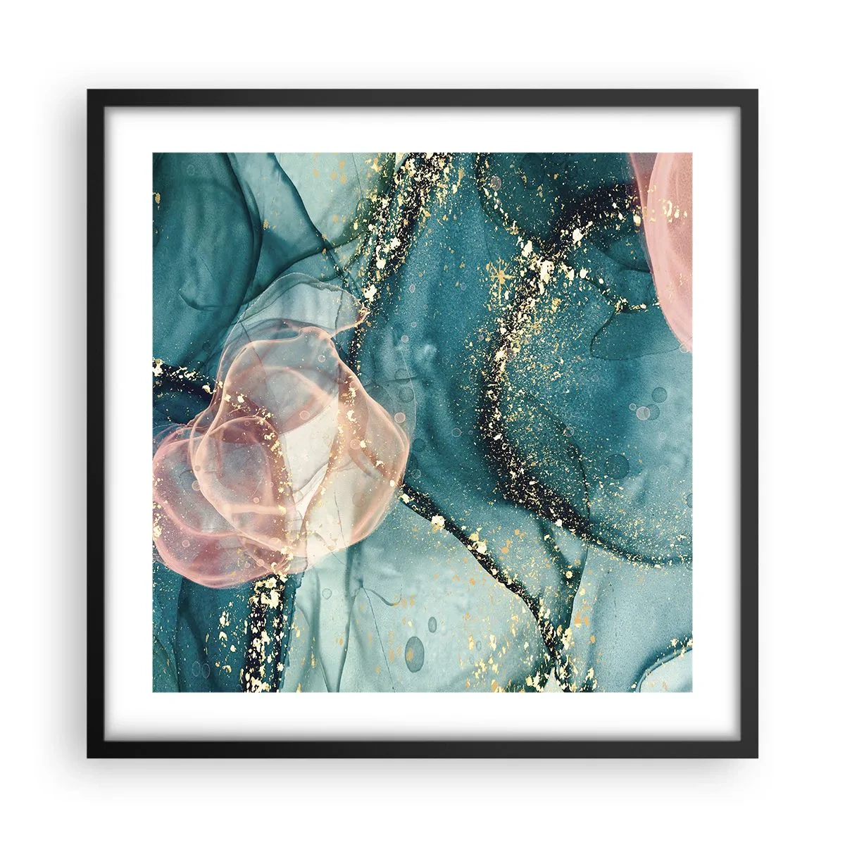 Poster in cornice nera - Blu di seta, rosa di tulle - 50x50 cm