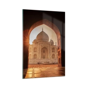 Quadro su vetro - Il Taj Mahal alla luce del sole visto dall'arco del cancello - 80x120cm - Monumento all'amore ultraterreno - Decorazione murale moderna per soggiorno e camera da letto ARTTOR