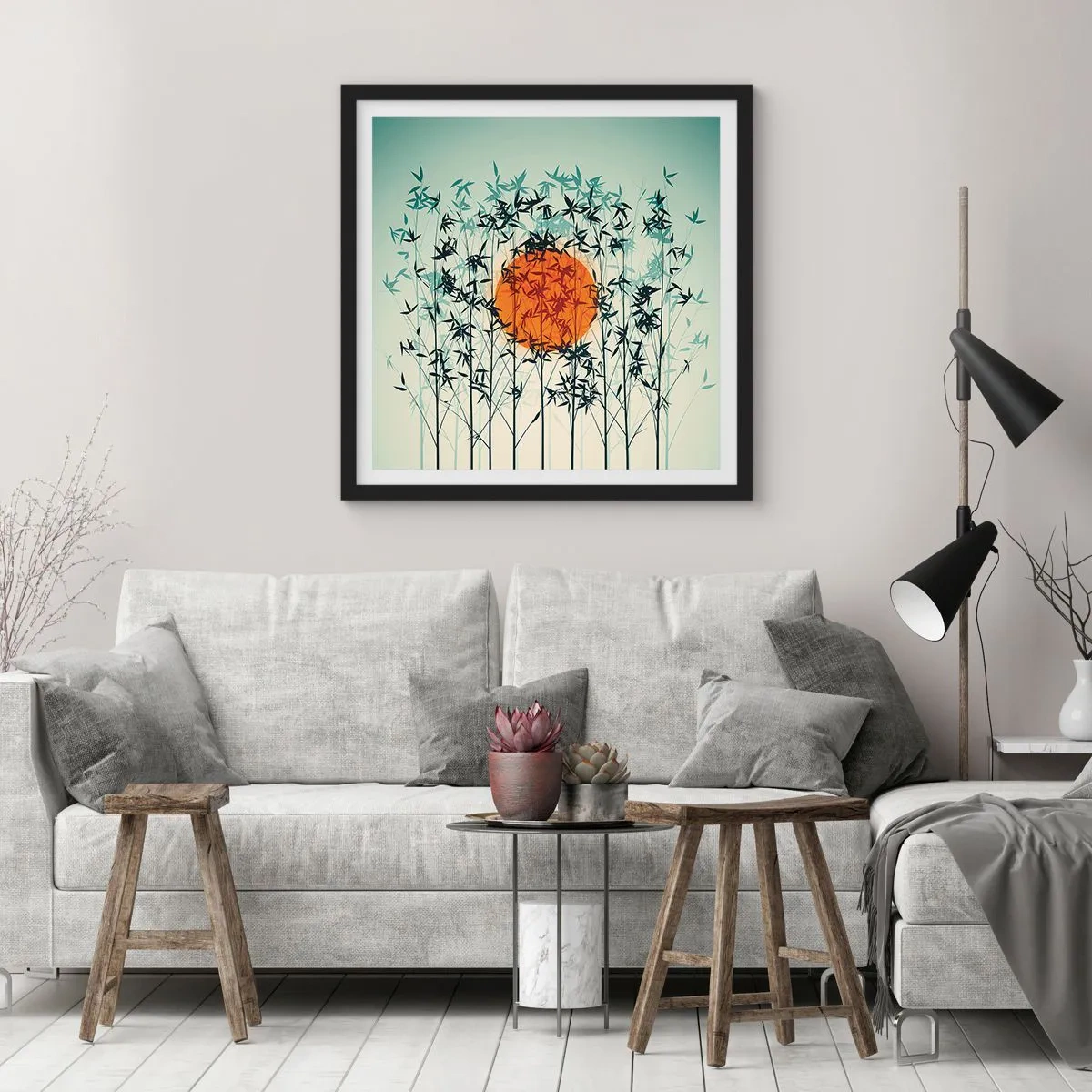 Poster in cornice nera - Sole giapponese - 40x40 cm