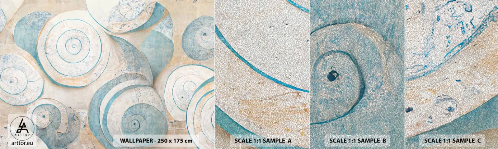 Campione di Fotomurale Premium Sand - Cosa nasconde la chiocciola? - Minimalismo, Conchiglie, Luminoso - 100x30 cm