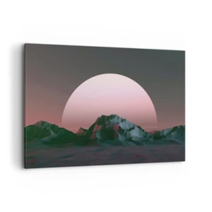 Quadro su tela - Stampe su Tela - Montagne geometriche con il sole al tramonto sullo sfondo - 120x80cm - Nella galassia accanto - Decorazione murale moderna per soggiorno e camera da letto ARTTOR