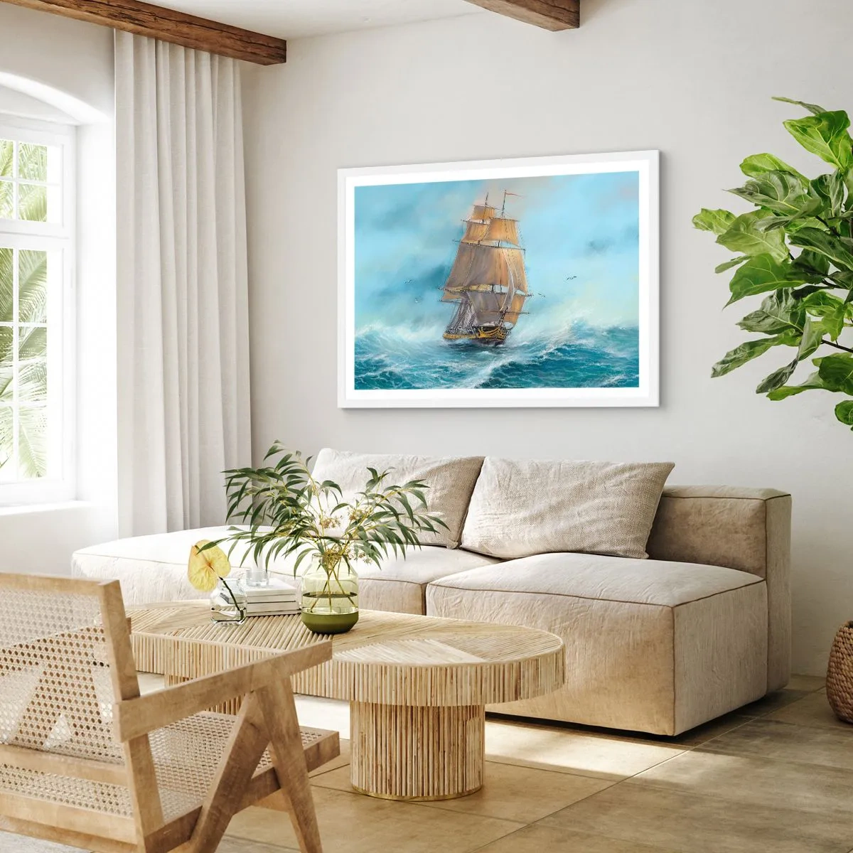 Poster in cornice bianca - Frangendo i flutti - 100x70 cm