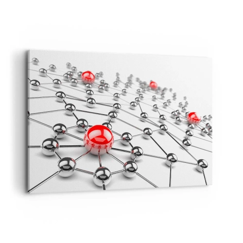 Quadro su tela - Stampe su Tela - Una rete di palline metalliche con accenti rossi - 100x70cm - Rete argentea - Decorazione murale moderna per soggiorno e camera da letto ARTTOR