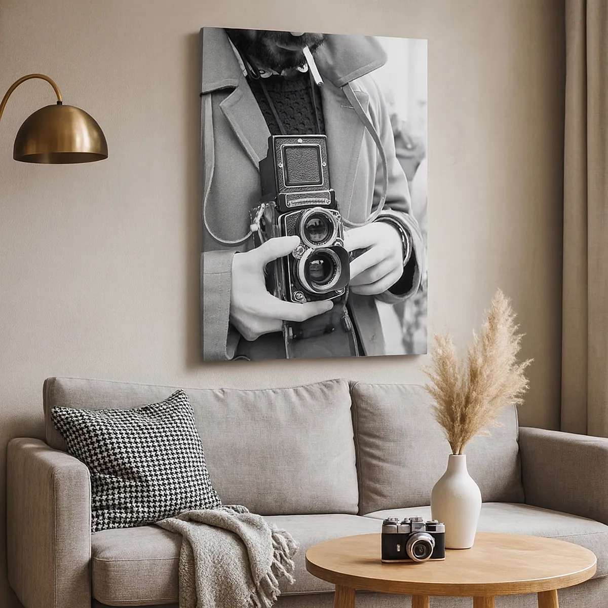 Quadro su tela - Stampe su Tela - Foto in bianco e nero di un uomo con una macchina fotografica retrò - 50x70cm - In stile retro - Decorazione murale moderna per soggiorno e camera da letto ARTTOR
