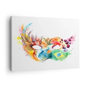 Quadro su tela - Stampe su Tela - Maschera colorata ad acquerello ispirata al Brasile - 70x50cm - Il Brasile accoglie con la samba - Decorazione murale moderna per soggiorno e camera da letto ARTTOR