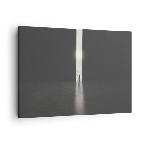 Quadro su tela - Stampe su Tela - Un uomo in piedi alla luce di una stretta fessura in uno spazio buio - 70x50cm - Un passo verso un chiaro futuro - Decorazione murale moderna per soggiorno e camera da letto ARTTOR