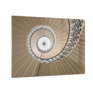 Quadro su vetro - Una vista su una scala a chiocciola che ricorda una conchiglia - 70x50cm - Al centro della chiocciola - Decorazione murale moderna per soggiorno e camera da letto ARTTOR
