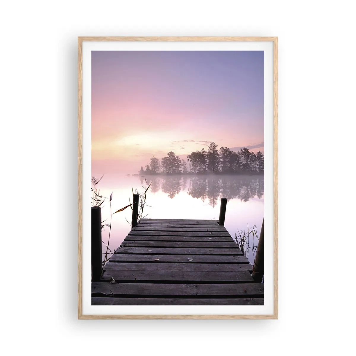 Poster in cornice rovere chiaro - Nebbia color lilla - 70x100 cm
