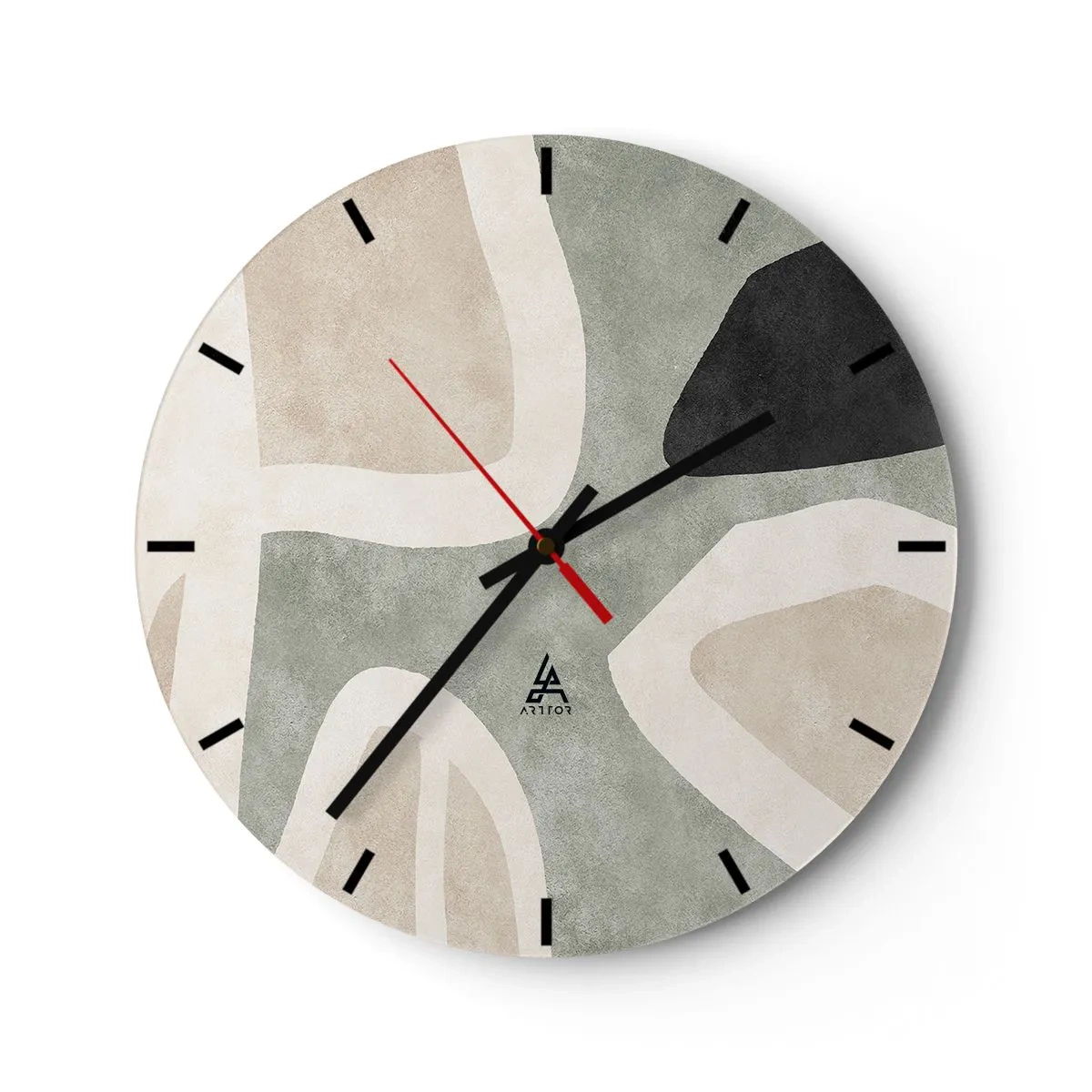 Orologio da parete - Orologio in Vetro - Composizione con motivi in nero - 40x40 cm