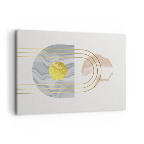 Quadro su tela - Stampe su Tela - Composizione astratta con cerchi e linee dorate su uno sfondo chiaro. - 100x70cm - Chiarezza e lucentezza - Decorazione murale moderna per soggiorno e camera da letto ARTTOR
