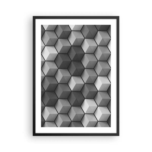 Poster in cornice nera - Composizione in bianco e nero di cubi geometrici 3D - 50x70cm - Puzzle cubista - Decorazione murale moderna per soggiorno e camera da letto ARTTOR