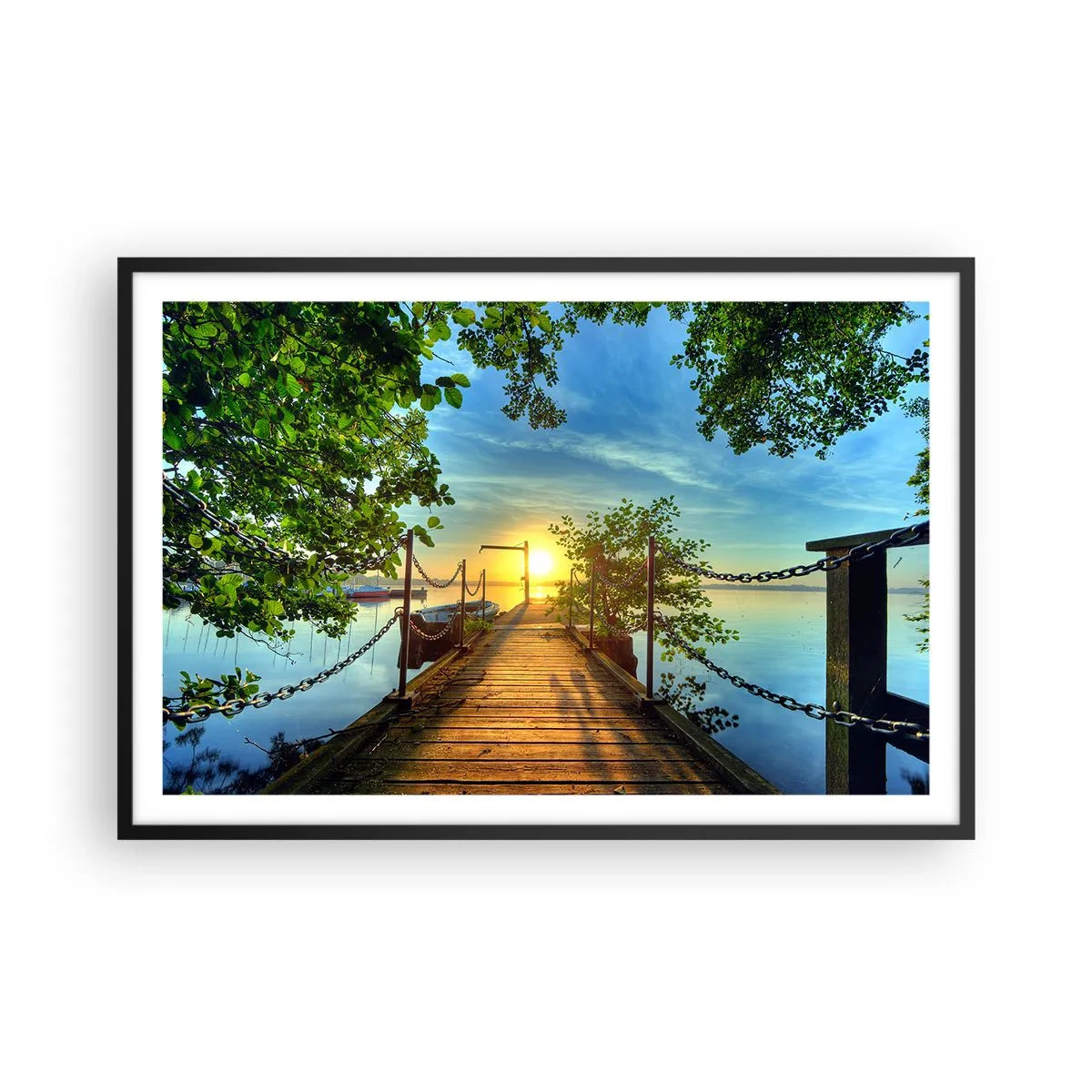 Poster in cornice nera - Tramonto sul lago - 91x61 cm