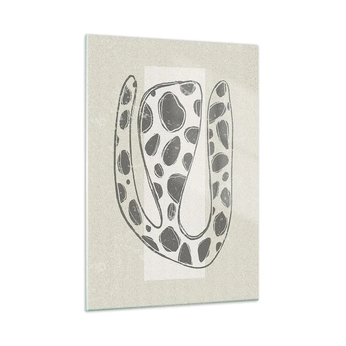 Quadro su vetro - Una fantasiosa forma organica nei toni del grigio su beige - 50x70cm - Creatura stranissima - Decorazione murale moderna per soggiorno e camera da letto ARTTOR