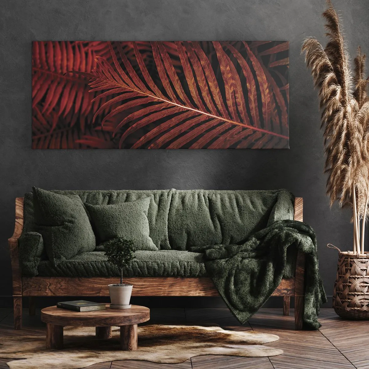 Quadro su tela - Stampe su Tela - Primo piano di foglie tropicali rosse - 120x50cm - Il calore della vita - Decorazione murale moderna per soggiorno e camera da letto ARTTOR