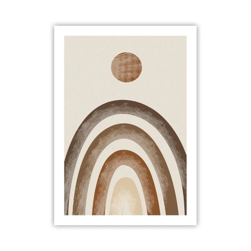 Poster - Motivo astratto di archi e sole nei toni della terra - 50x70cm - In una galassia lontana - Decorazione murale moderna per soggiorno e camera da letto ARTTOR