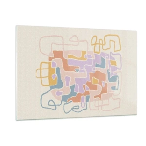 Quadro su vetro - Un labirinto colorato di linee su uno sfondo crema - 120x80cm - Labirinto: avventura gioiosa - Decorazione murale moderna per soggiorno e camera da letto ARTTOR
