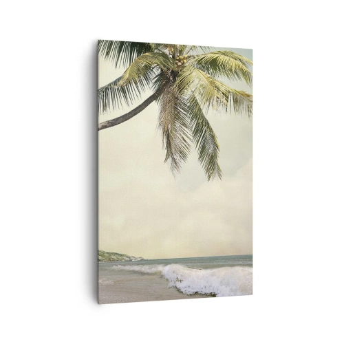 Quadro su tela - Stampe su Tela - Una spiaggia con palme sullo sfondo di un mare calmo - 80x120cm - Sogno tropicale - Decorazione murale moderna per soggiorno e camera da letto ARTTOR