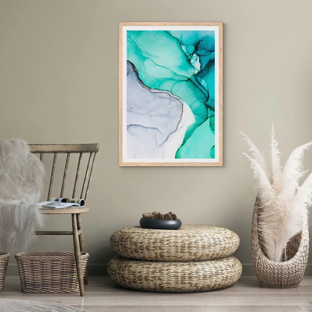 Poster in cornice rovere chiaro - Studio in turchese - 61x91 cm