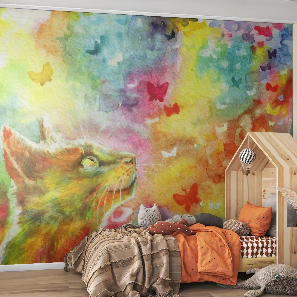 Fotomurali Premium Sand - Storie dal paese dei gatti - Animali, Gatto, Farfalla - 300x210 cm