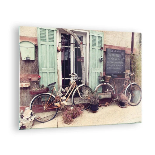 Quadro su vetro - Paesaggio provinciale con biciclette - 70x50cm - Evviva la provincia - Decorazione murale moderna per soggiorno e camera da letto ARTTOR