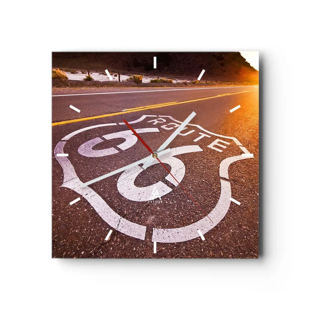 Orologio da parete - Orologio in Vetro - La mitica Route 66 - 40x40 cm