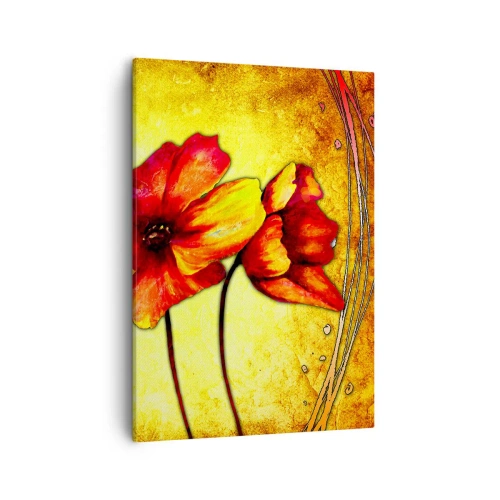Quadro su tela - Stampe su Tela - Fiori rossi e gialli su sfondo oro con motivi decorativi - 50x70cm - Decorazione Art Nouveau - Decorazione murale moderna per soggiorno e camera da letto ARTTOR