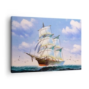 Quadro su tela - Stampe su Tela - Una nave a vela in mare aperto sotto un cielo azzurro - 70x50cm - Con orgoglio nel vento - Decorazione murale moderna per soggiorno e camera da letto ARTTOR