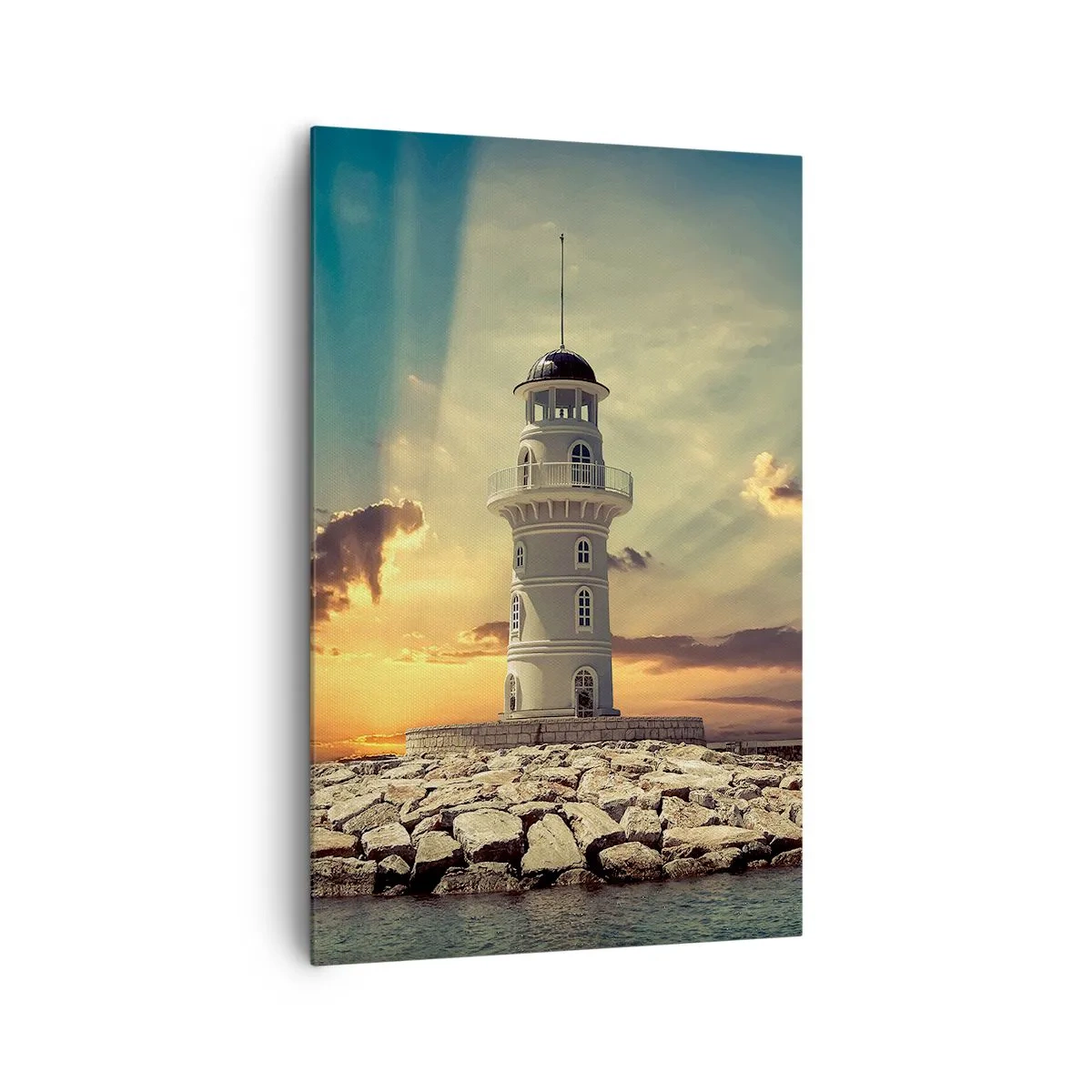 Quadro su tela - Stampe su Tela - Un faro al tramonto contro il cielo - 80x120cm - Luce - Bontà - Bellezza - Decorazione murale moderna per soggiorno e camera da letto ARTTOR