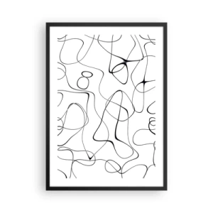 Poster in cornice nera - Linee nere astratte su sfondo bianco - 50x70cm - Strade della vita, eventi del destino - Decorazione murale moderna per soggiorno e camera da letto ARTTOR
