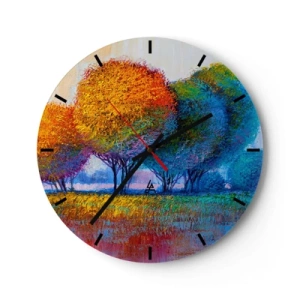 Orologio da parete - Orologio in Vetro - Un paesaggio colorato di alberi dalle tonalità intense - 30x30cm - Ciuffo di colori brillanti - Decorazione murale moderna per soggiorno, cucina e camera da letto ARTTOR