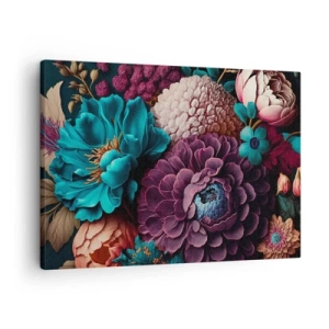 Quadro su tela - Stampe su Tela - Un mazzo di fiori dai colori intensi su uno sfondo scuro - 70x50cm - Ricchezza della natura - Decorazione murale moderna per soggiorno e camera da letto ARTTOR