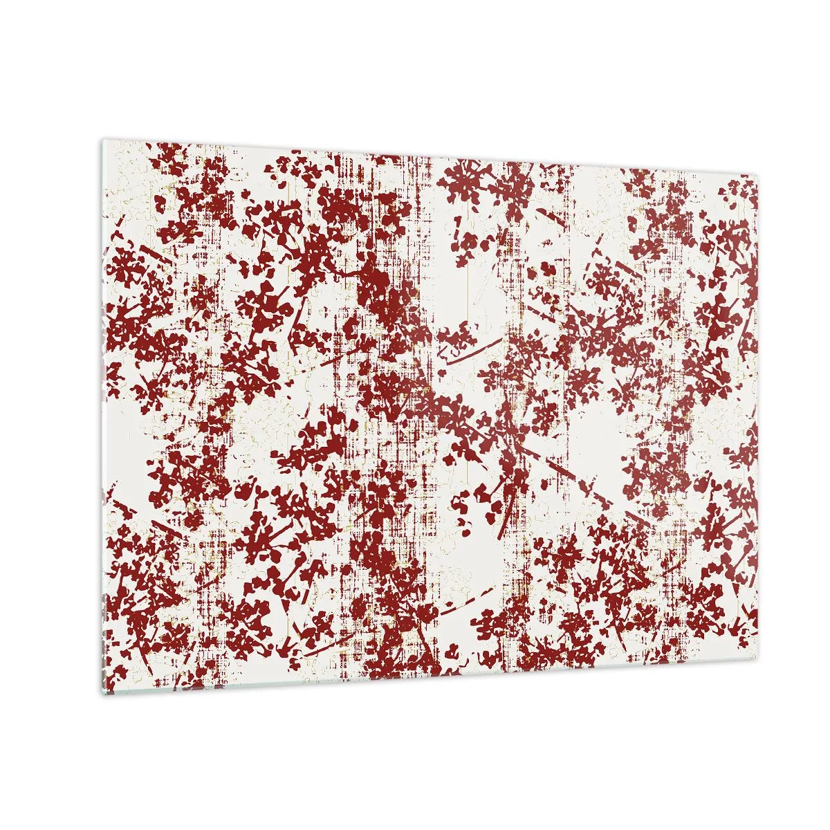 Quadro su vetro - Un motivo floreale in rosso su uno sfondo chiaro e consumato - 70x50cm - Come l'antico percalle - Decorazione murale moderna per soggiorno e camera da letto ARTTOR