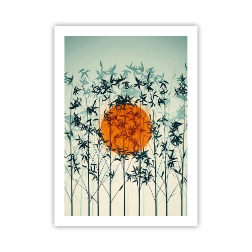 Poster - Il sole dietro i rami di bambù - 50x70cm - Sole giapponese - Decorazione murale moderna per soggiorno e camera da letto ARTTOR