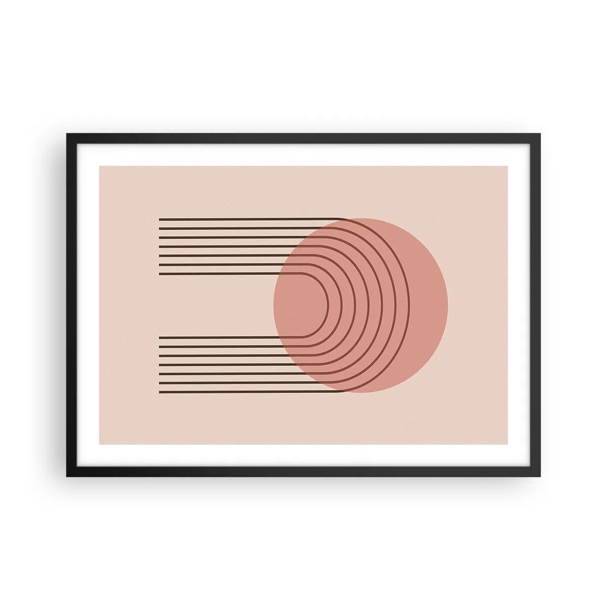 Poster in cornice nera - Motivo astratto con cerchio rosa e linee - 70x50cm - Attrazione irresistibile - Decorazione murale moderna per soggiorno e camera da letto ARTTOR