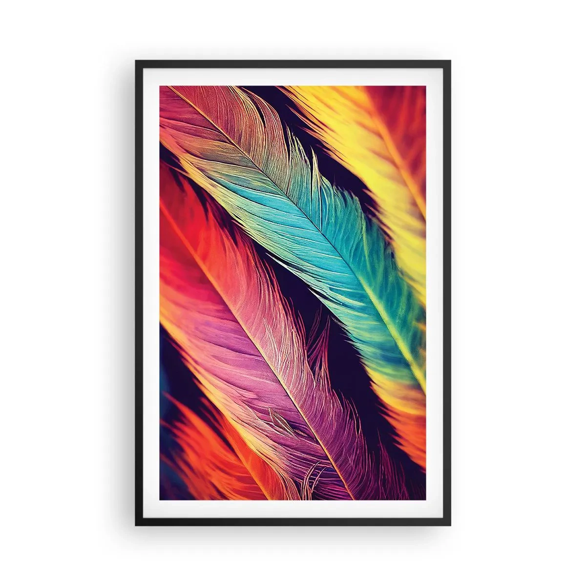 Poster in cornice nera - Arcobaleno piumato - 61x91 cm