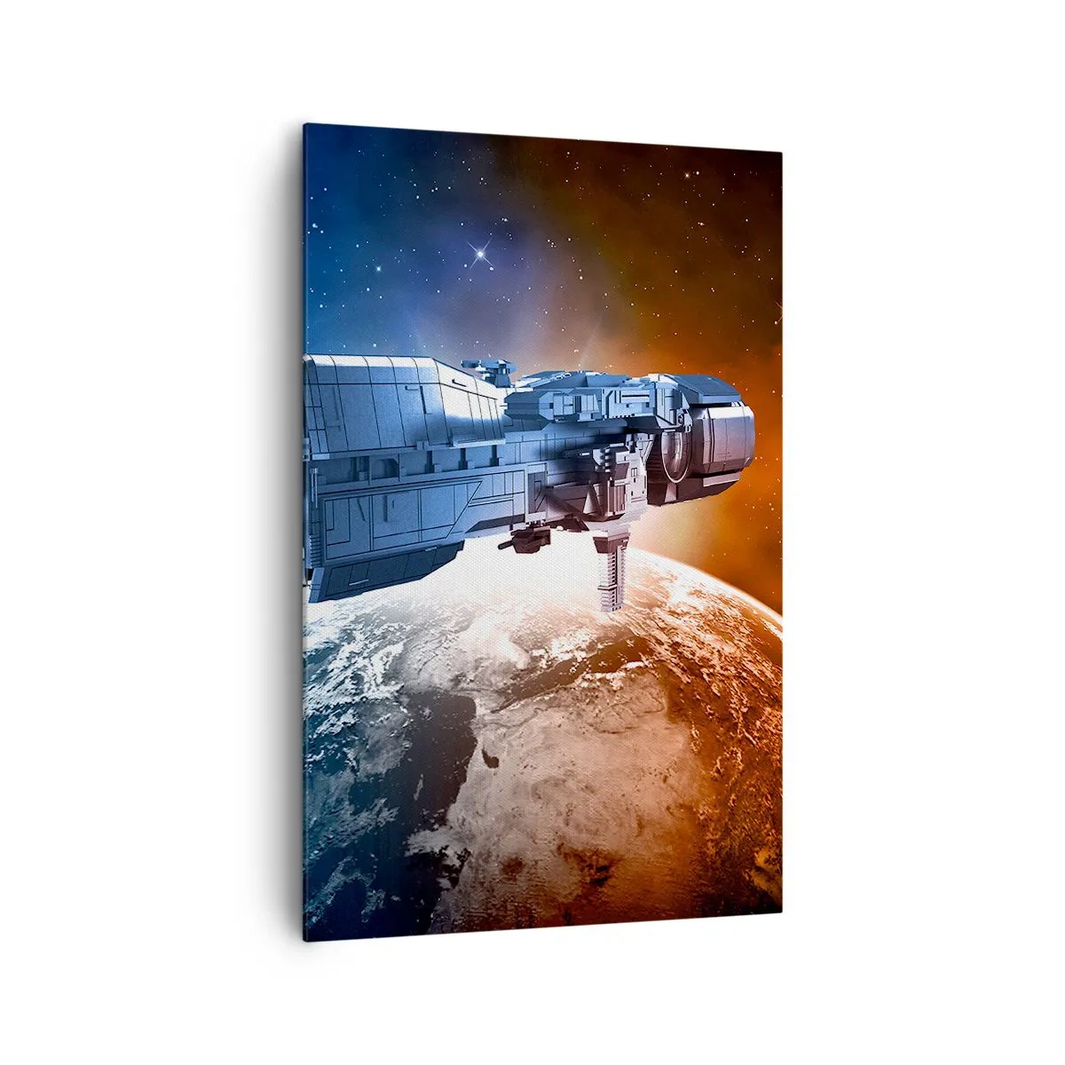 Quadro su tela - Stampe su Tela - Un'astronave sullo sfondo di un pianeta nello spazio - 80x120cm - Un attento osservatore - Decorazione murale moderna per soggiorno e camera da letto ARTTOR